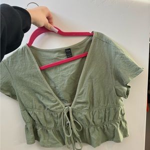 Wild Fable Sage Green Tie-Front Crop Top